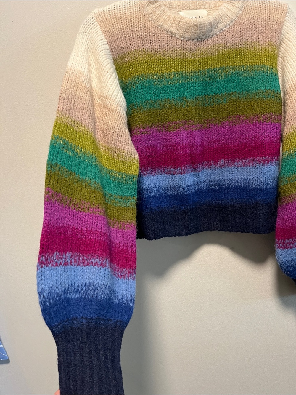 ELEVEN SIX Laila Multicolor Rainbow Striped Alpaca Sweater, Size S - Picture 5 of 11